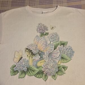 Vintage Fairy Butterfly Flowers T Shirt Nature Fantasy 80s 90s XL XXL Long
